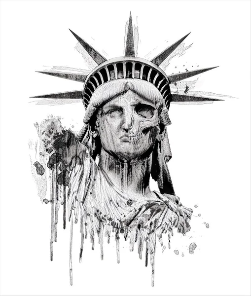 Grunge Illustration Statue Liberty Skull — Stock Photo, Image