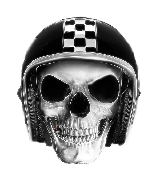 Crânio Com Ilustração Capacete Motociclista — Fotografia de Stock