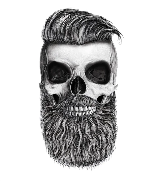 Ilustración Del Cráneo Fresco Cráneo Con Barba Bigote —  Fotos de Stock