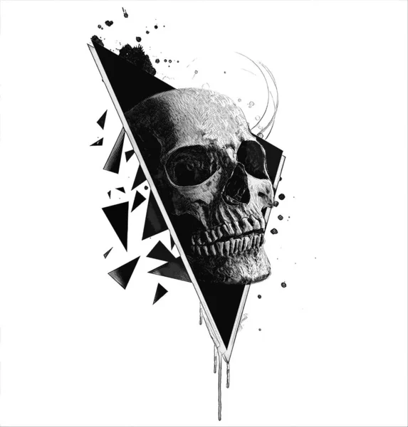 Boceto Dibujado Mano Del Cráneo Con Fondo Blanco Negro — Foto de Stock