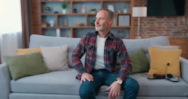 Portrait Good Looking Joyful Relaxed Adult Bearded Man Checkered Shirt — Stock Video