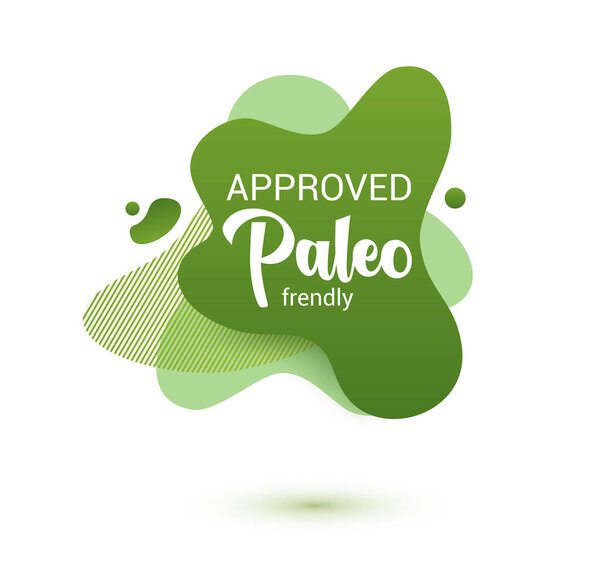 Paleo diet frendly badge. Green amoeba design of sticker for paleo diet menu, poster, flyer.