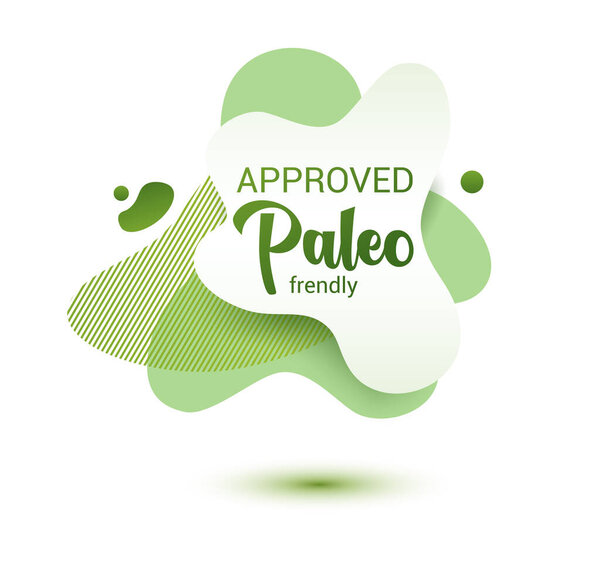 Paleo diet frendly badge. Green amoeba design of sticker for paleo diet menu, poster, flyer.