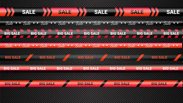 Kara Cuma kırmızı uyarı kasetleri, pirzolalar. Kara Cuma satışının şablonu. Tehlike bantlı arka plan, polis şeridi tabelasının değişmesi. Vektör illüstrasyonu.