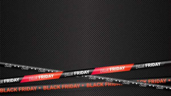 Black Friday fitas de aviso vermelho, fitas. Modelo para venda Black Friday. Antecedentes com fitas de perigo, variação de sinal de fita policial. Ilustração vetorial. — Vetor de Stock