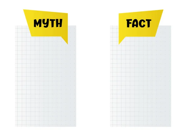 Mitos dan tanda fakta. Mitos vs Fakta desain header dengan bingkai untuk teks. Benar atau salah fakta gelembung. Kertas robek desain untuk tujuan apapun. - Stok Vektor
