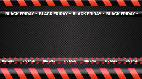 Black Friday red warning tapes, ribbobs. Template for black Friday sale. Background with danger tapes, police ribbon sign variation. Vector illustration. — Stock Vector