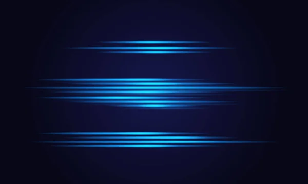 Effet de lumière de vitesse. Feux de lentille horizontaux et faisceaux laser, rayons de lumière horizontaux Mouvement de vitesse. Illustration lumineuse vectorielle bleue. — Image vectorielle