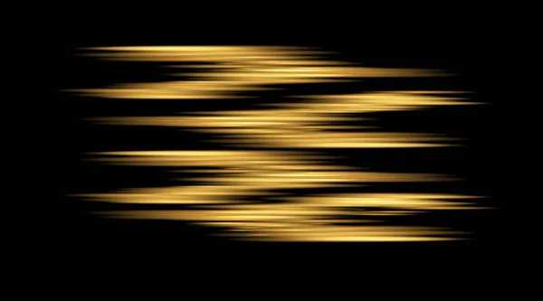速度光効果。水平レンズフレアとレーザービーム、水平光線速度の動き。ベクトルゴールド輝くイラスト. — ストックベクタ