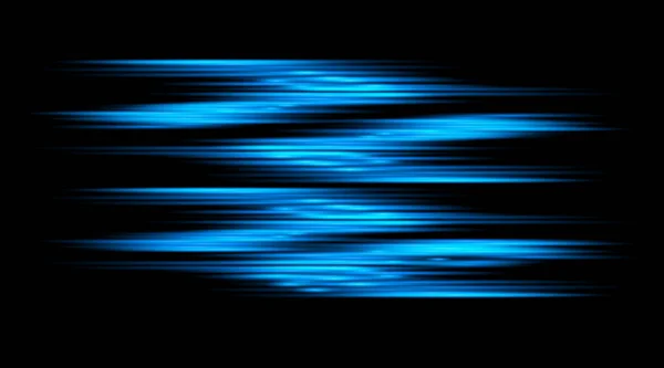 Effet de lumière de vitesse. Feux de lentille horizontaux et faisceaux laser, rayons de lumière horizontaux Mouvement de vitesse. Illustration lumineuse vectorielle bleue — Image vectorielle