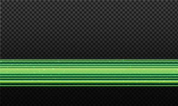 Raggio laser verde. Raggi laser, effetto luce verde su fondo nero trasparente. — Vettoriale Stock