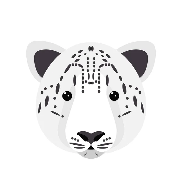 Cabeza de leopardo de nieve. Animales salvajes lindos, personajes retrato aislado sobre fondo blanco. — Vector de stock