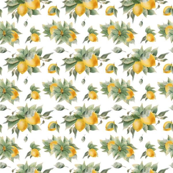 Lemon seamless pattern. Leaves, branches and fruits of lemon. The seamless pattern is suitable for print, fabric, wrapping paper, bar and menu decoration. — Stock Photo, Image