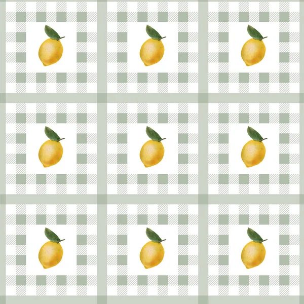 Patrón sin costuras de limón. Hojas, ramas y frutos de limón. El patrón sin costuras es adecuado para imprimir, tela, papel de envolver, bar y decoración de menús. —  Fotos de Stock