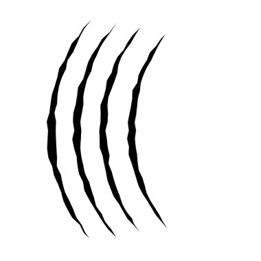 Kedi tırmalaması. Kara Pençe hayvan tırmığı, yırtık kağıt. Kedi pençesi izi. Siyah arkaplanda vektör illüstrasyonu.