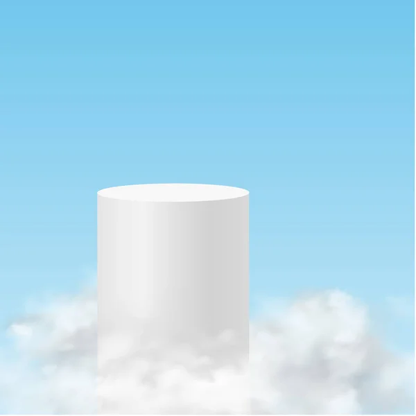 Podiumshimmel Minimalistischer Hintergrund Mit Weißen Podesten Den Wolken Realistische Sockel — Stockvektor
