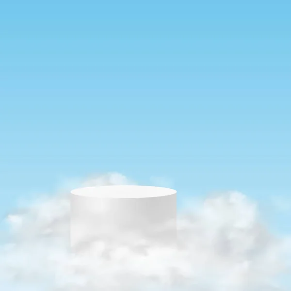 Podiumshimmel Minimalistischer Hintergrund Mit Weißen Podesten Den Wolken Realistische Sockel — Stockvektor