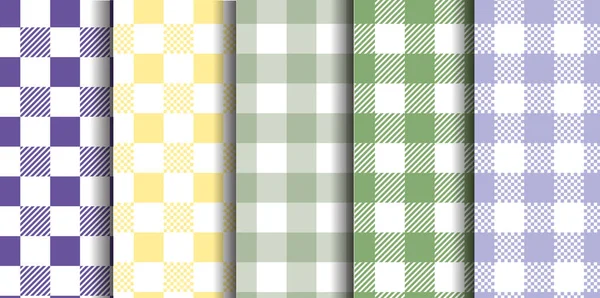 Vichy Seamless Set Pastel Gingham Pattern Background Easter Wallpaper Blanket — Stock Vector