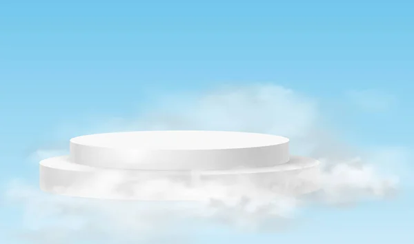 Подиум Небо Минималистический Фон Белыми Подиумами Облаках Реалистичные Пьедесталы Демонстрации — стоковый вектор