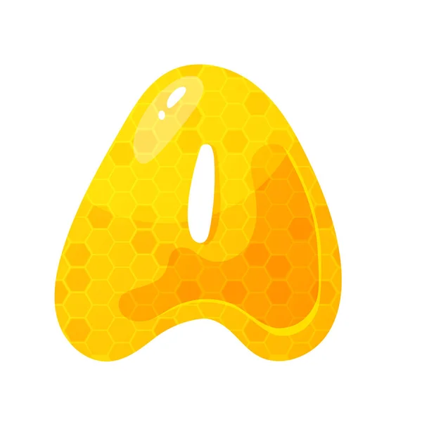 Querida Fonte Doce Liquid Honey Cartoon Alphabet Yellow Honeycomb Vector —  Vetores de Stock
