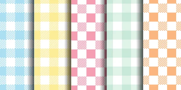 Vichy Seamless Set Pastel Gingham Pattern Background Easter Wallpaper Blanket — Stock Vector
