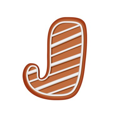 Gingerbread alphabet. Creative gingerbread typography design. Biscuit traditional decorative alphabet. Christmas Cookie font. Letter J
