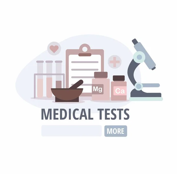 Een icoon voor medische tests. Microscoop en glazen kolven. — Stockvector