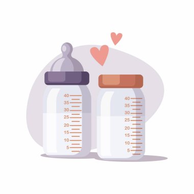 Beyaz meme ucu olan bebek şişeleri. Vektör