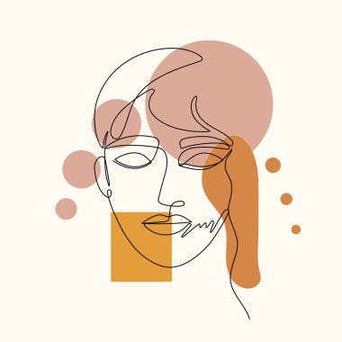 Poster kuyruğundaki yaprak suratlı kadın. Tek sıra çizim tarzı. Tasarım kıyafetleri, kart, not defteri, poster için vektör illüstrasyonu