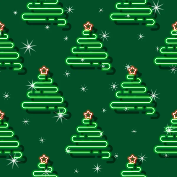 Árbol Navidad Patrón Sin Costura Neón Fondo Vectorial Para Diseño — Vector de stock