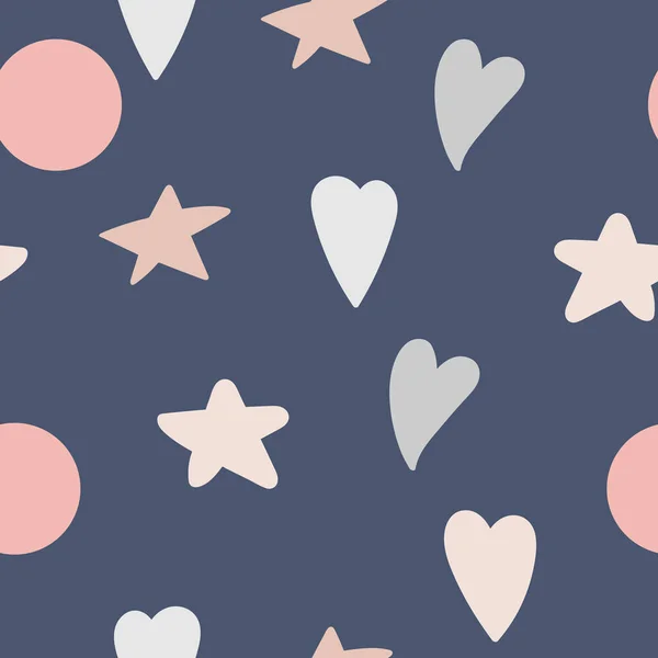 Lindos Corazones Estrellas Patrón Sin Costuras Delicado Fondo Estilo Escandinavo — Vector de stock