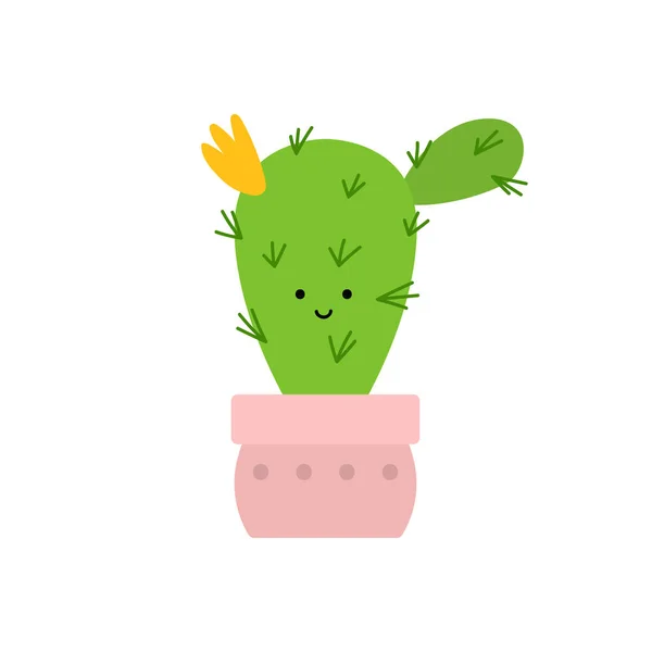 Cute Cactus Płaski Styl Wektor Ilustracji Białym Tle Sukulent Domowej — Wektor stockowy