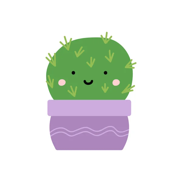 Cute Cactus Płaski Styl Wektor Ilustracji Białym Tle Sukulent Domowej — Wektor stockowy
