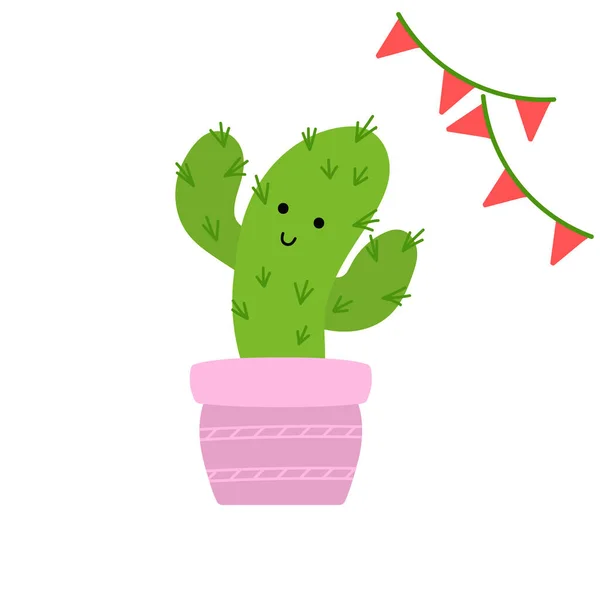 Cute Cactus Płaski Styl Wektor Ilustracji Białym Tle Sukulent Domowej — Wektor stockowy