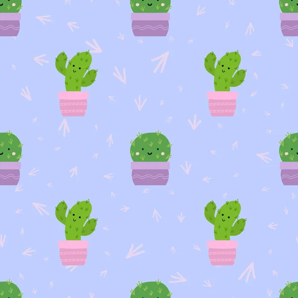 Lindo Cactus Patrón Sin Costura Estilo Plano Fondo Ilustración Vectorial — Vector de stock