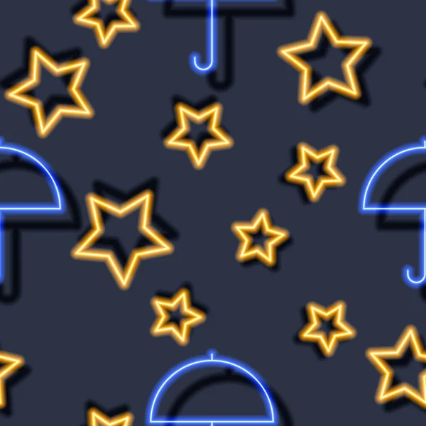 Estrellas Paraguas Patrón Inconsútil Neón Fondo Figuras Geométricas Brillantes Ilustración — Vector de stock