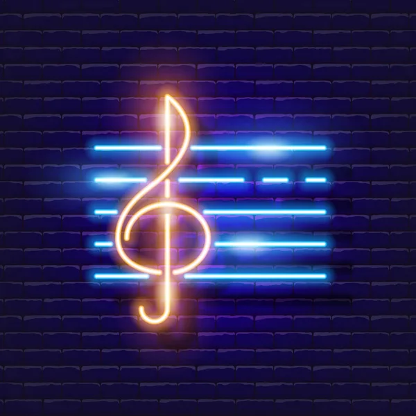 Neon Icon Für Notenschlüssel Musik Glühendes Zeichen Musikkonzept Vektor Illustration — Stockvektor