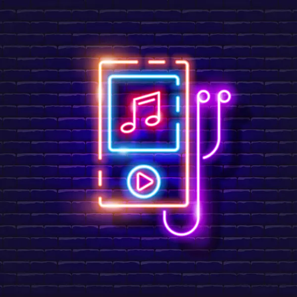 Music Player Neon Icon Music Glowing Sign Music Concept Vector — Stock Vector
