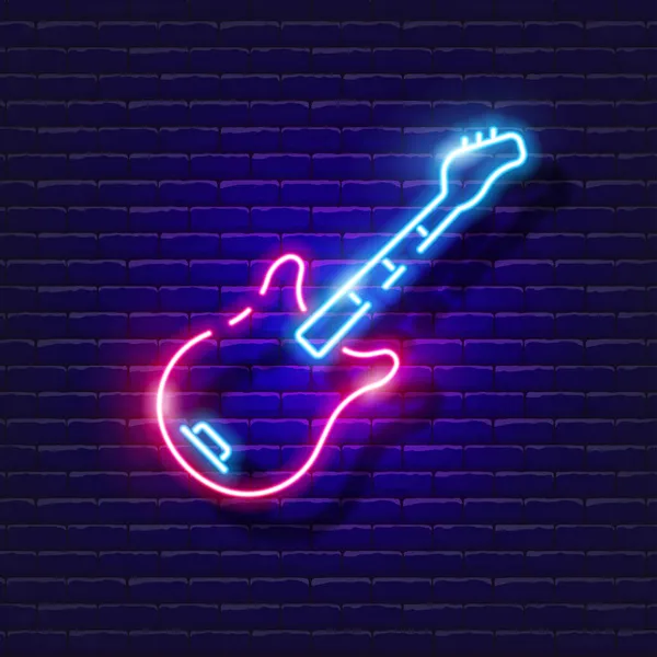 Elektronik Gitar Neon ikonu. Parlayan müzik işareti. Müzik aleti konsepti. Ses kayıt stüdyosu tasarımı için vektör illüstrasyonu, reklamcılık, tabelalar, ses stüdyosu