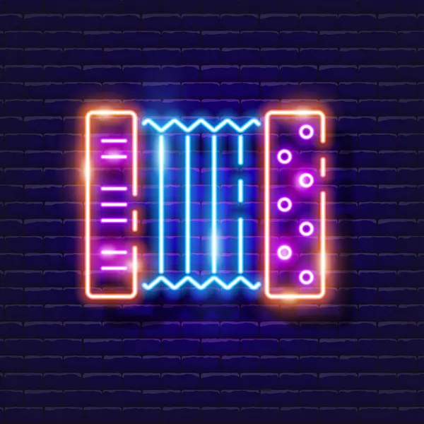 Ikona Neonowa Akordeonu Muzyka Świeci Znakiem Koncepcja Instrumentu Muzycznego Ilustracja — Wektor stockowy