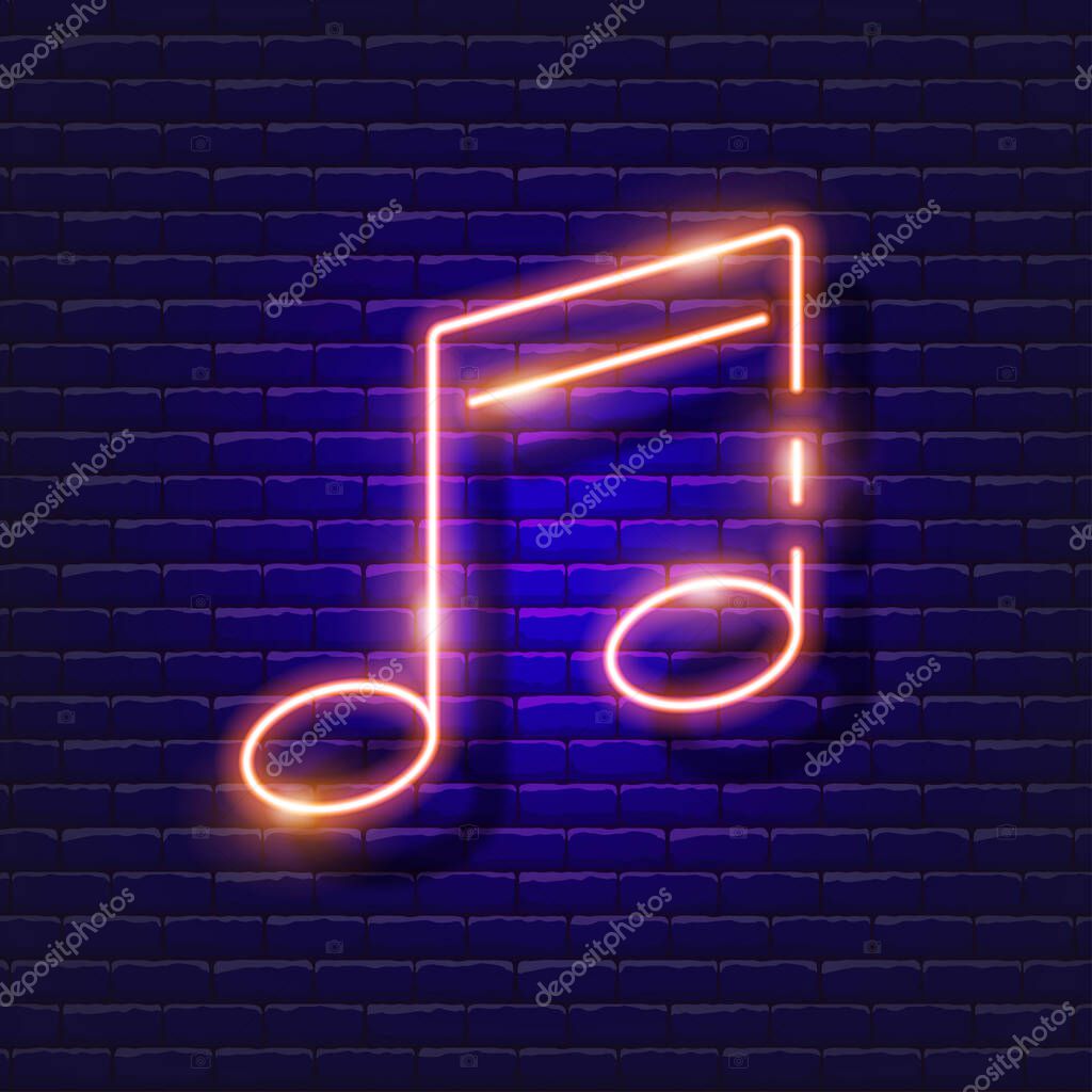 Sixteenth notes neon icon. Music glowing sign. Music concept. Vector illustration for Sound recording studio design, advertising, signboards, vocal studio