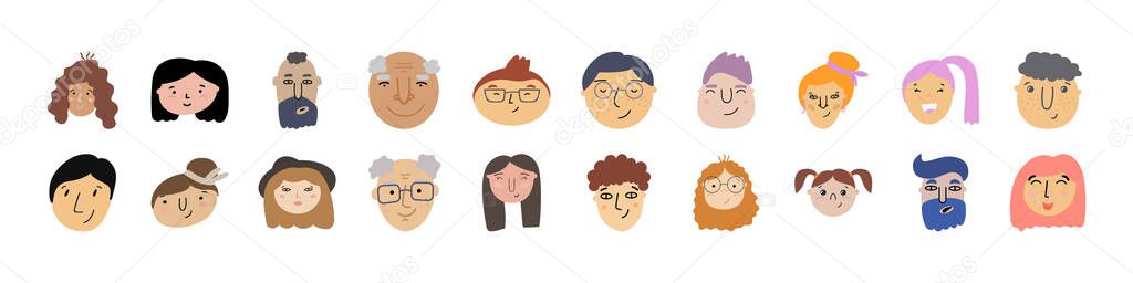 Groupe of avatar People face in round. Vector illustration in a flat style. Character for design