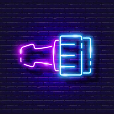 Bağlayıcı neon simgesi için adaptör yerleştiriliyor. Sulama sistemi, sulama sistemi, hortum ve aksesuarlar parlıyor. Tasarım, web sitesi, reklam, mağaza, mallar için vektör illüstrasyonu