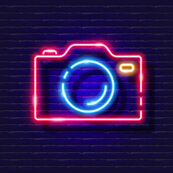 Фотокамера Неонова Піктограма Фото Відео Концепція Векторна Ілюстрація Вивіски Дизайну — стоковий вектор