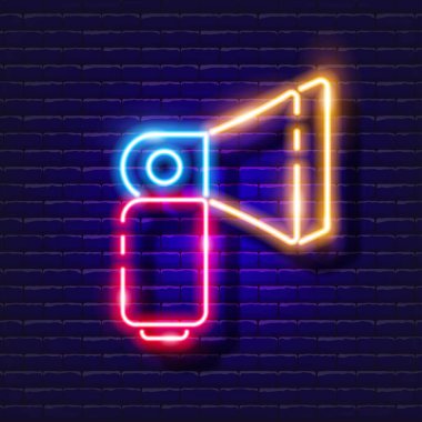Kamera flaşı neon ikonu. Fotoğraf ve video konsepti. Tasarım, web sitesi, dekorasyon ve çevrimiçi mağaza için bir tabelanın vektör illüstrasyonu