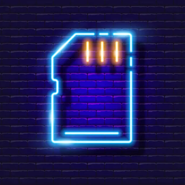 Memory Card Neon Icon Photo Video Concept Vector Illustration Design — Stock Vector