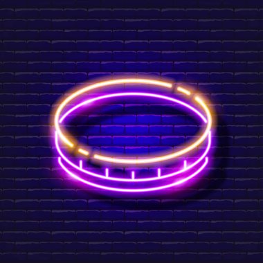 Lens neon simgesinin üzerindeki ışık filtresi. Fotoğraf ve video konsepti. Tasarım, web sitesi, dekorasyon, çevrimiçi mağaza için vektör illüstrasyonu