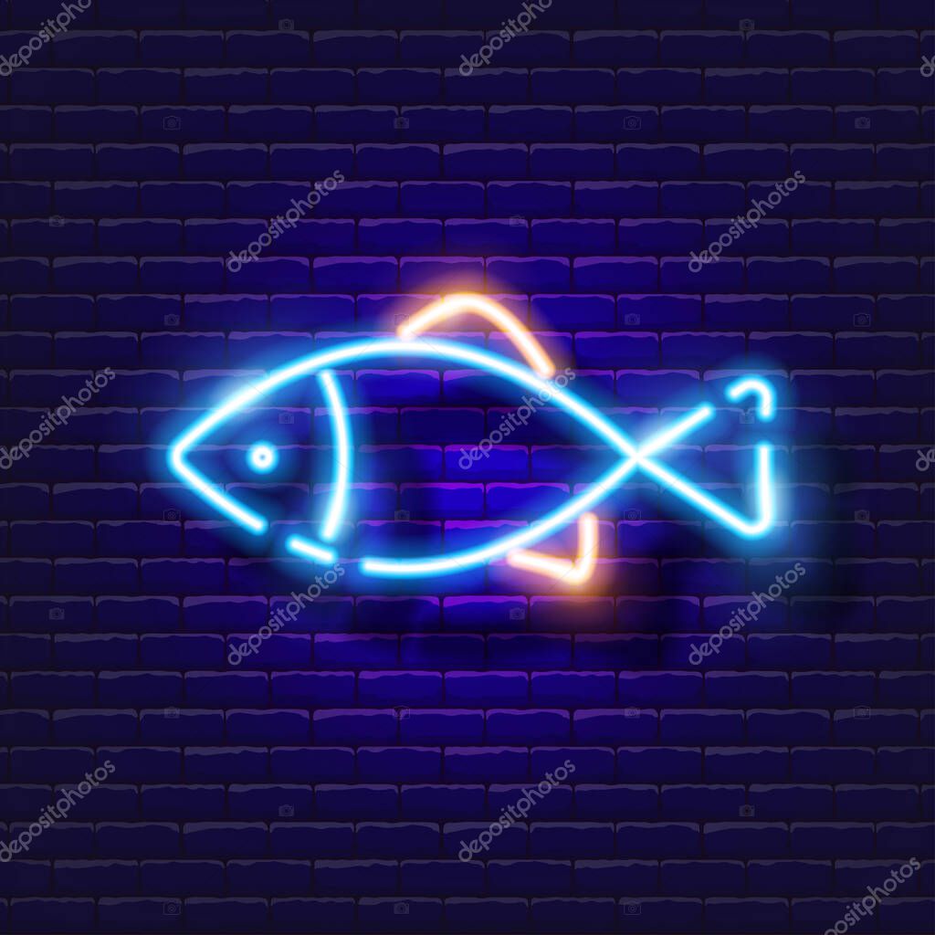 Aquarium fish neon icon. Vector illustration for design, website, pet shop, veterinary clinic. Veterinary medicine concept