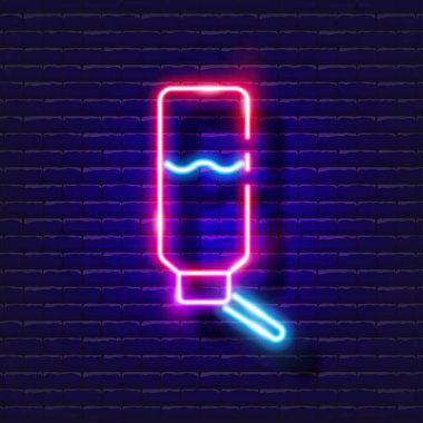 Kuş içen neon ikonu. Tasarım, web sitesi, hayvan dükkanı, veteriner kliniği için vektör illüstrasyonu. Veterinerlik hekimliği kavramı