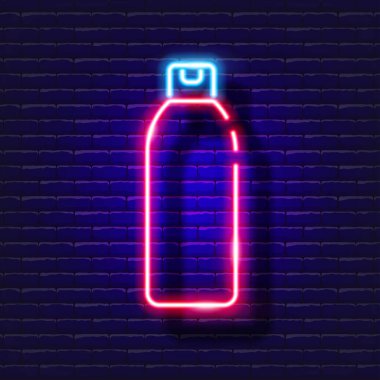 Şampuan şişesi neon ikonu. Tasarım, web sitesi, hayvan dükkanı, veteriner kliniği için vektör illüstrasyonu. Hayvan konsepti